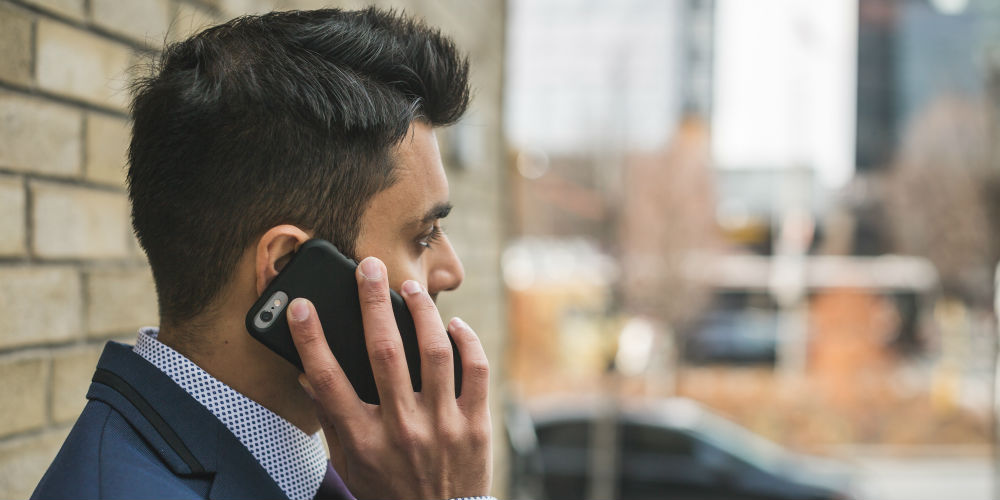 Consumer on the phone to a contact centre